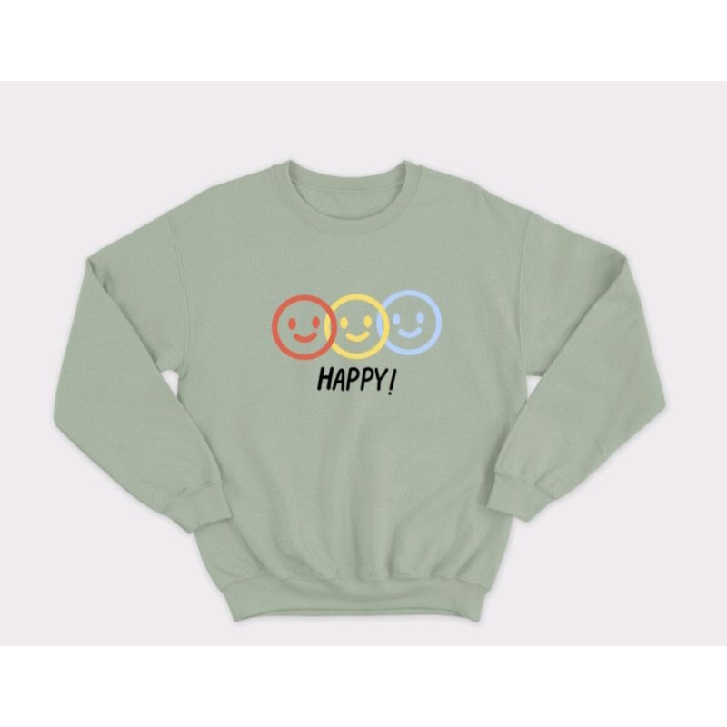 Happy Emoji Basic Sweater Sablon Unisex Pria - Wanita Size xxl. xxxl. xxxxl. xxxxxl.