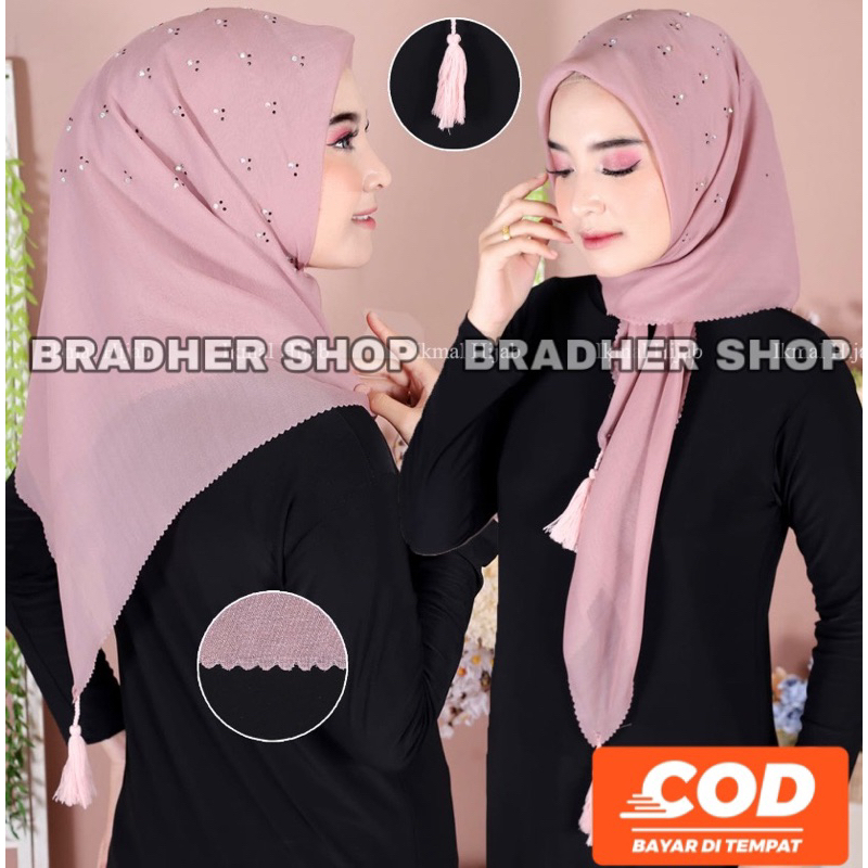 HIjab segi 4 payet Mickey / HIjab Segi Empat Bella Laser Cut Mutiara