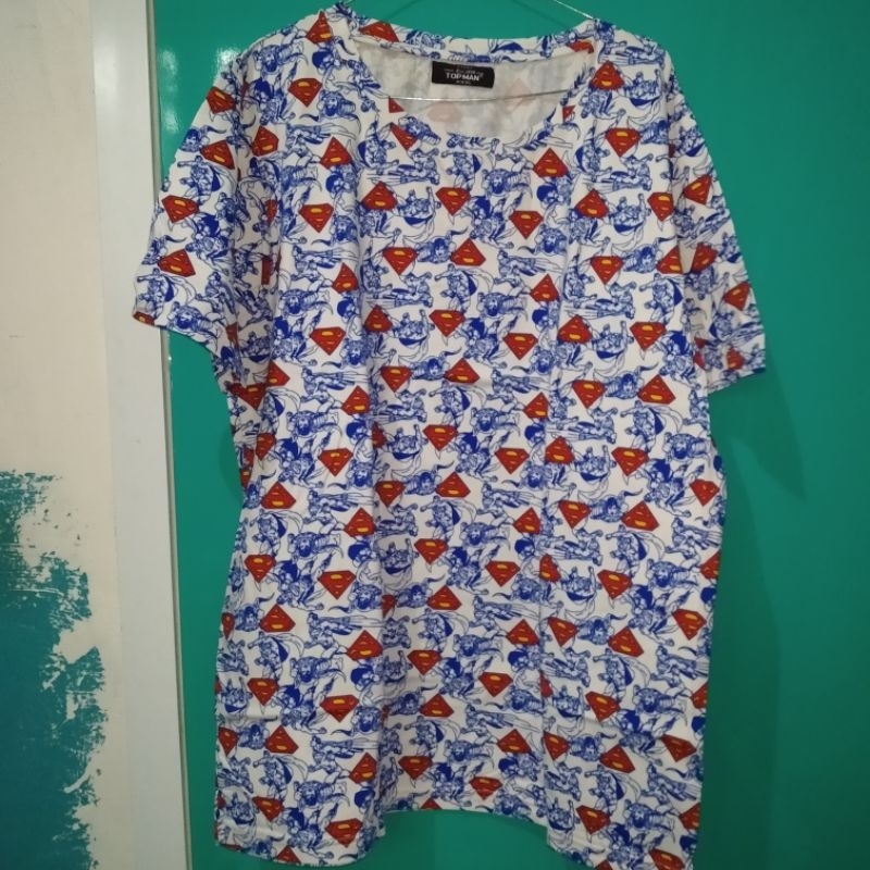 baju atasan LD 120 kaos lengan pendek fullprint motif Superman justice league DC comics merk Topman 