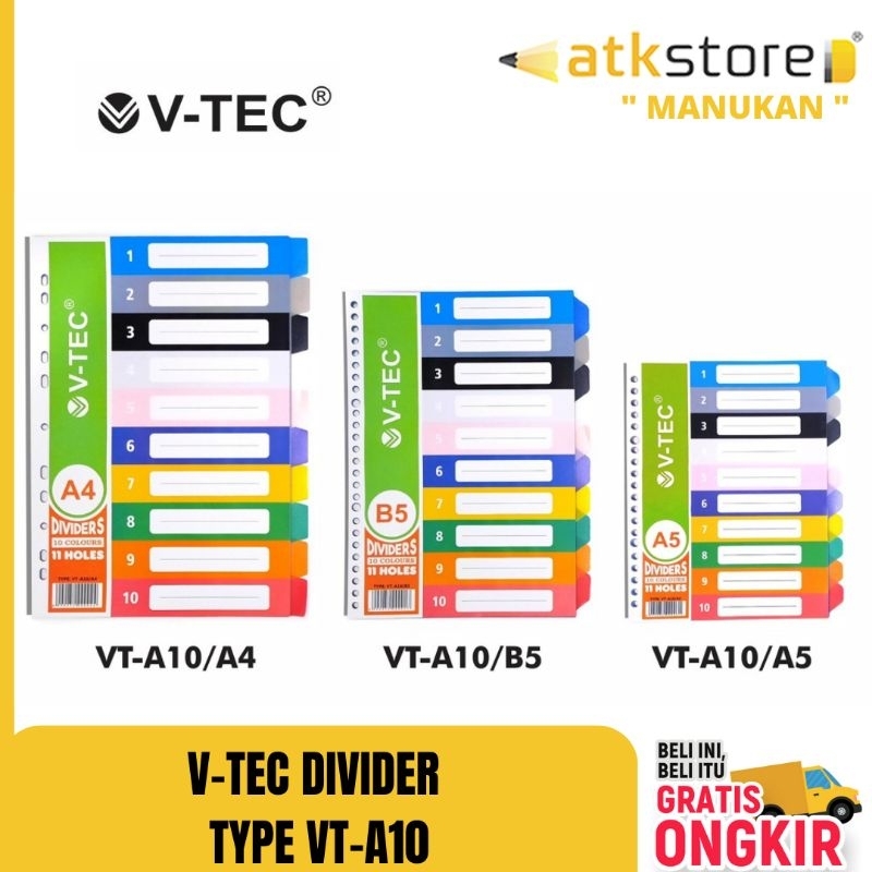 

Pembatas Binder Loose Leaf Cardboard angka abjad Divider V-tec VT-A10 A5 B5 A4