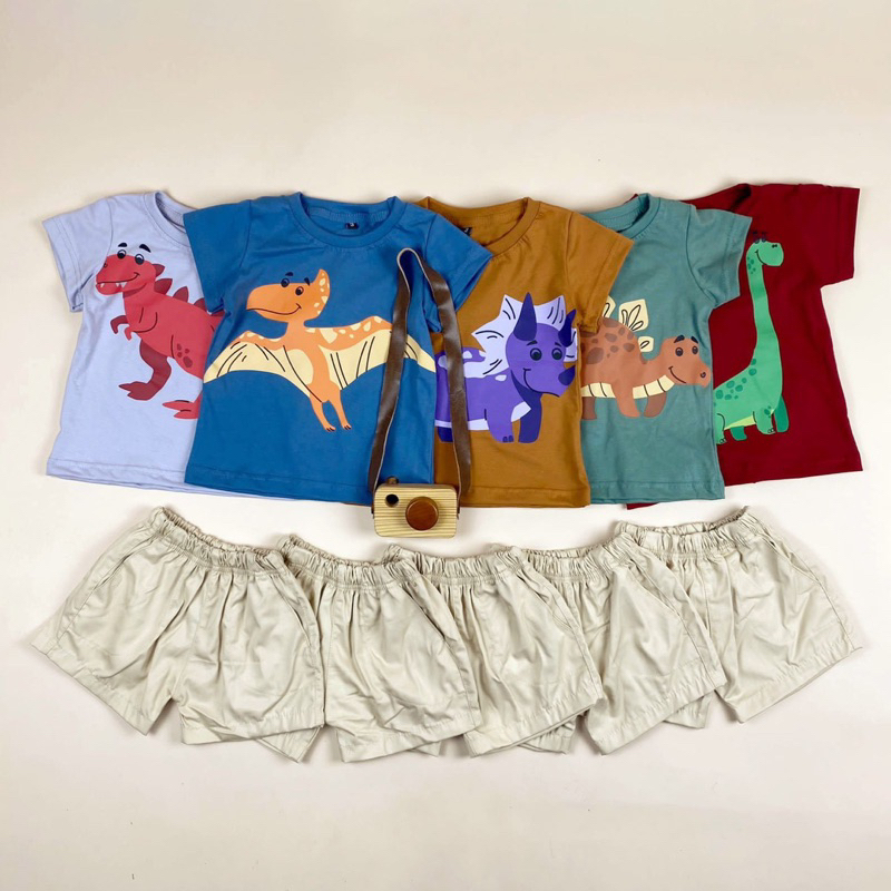 SET DINO Premium / Stelan Pendek Sablon Pineapple Kids Size 1-5