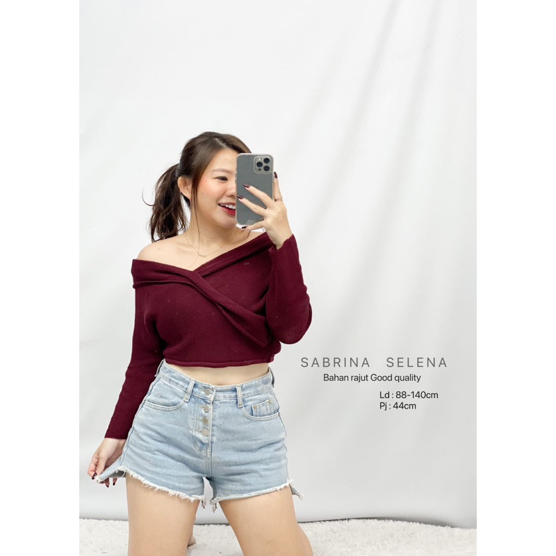 BLOUSE SABRINA WANITA CEWEK RAJUT SELENA FASHION LENGAN PANJANG