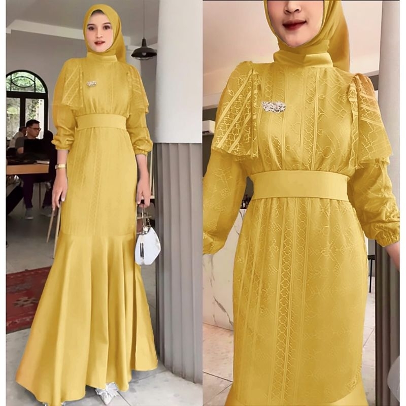 DRESS CELINNE , BRUKAT VELVET, GAMIS HIJAB MUSLIM , MAXY DRESS GAUN , 3 UKURAN