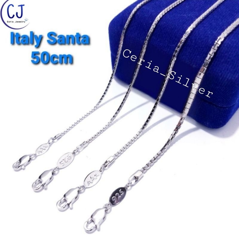 Kalung Perak Pria Wanita Silver Asli 925 Lapis Emas Putih Italy Santa 50cm - Kalung Pria Wanita Anti Karat - Kalung Perak Asli 925 Lapis Emas Putih Wanita