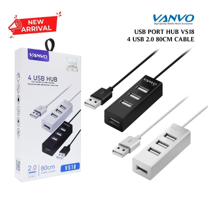 USB HUB Vanvo VS18 4 Port USB Cable 80cm USB HUB 4 PORT