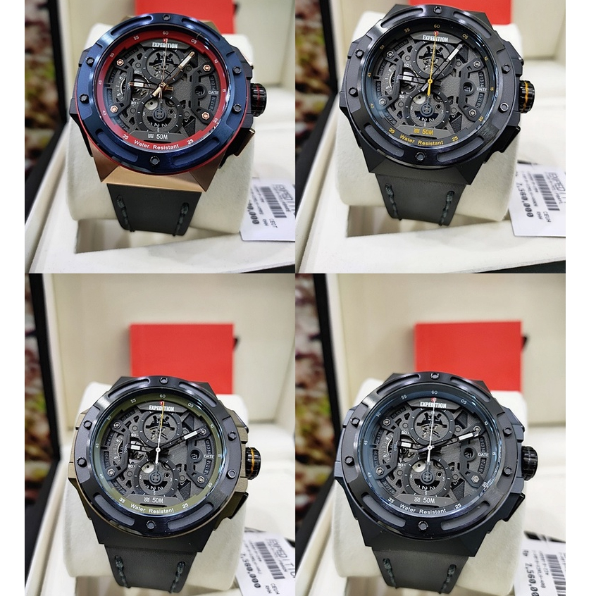 Jam Tangan Pria Expedition E6818 6818 Black Leather Original
