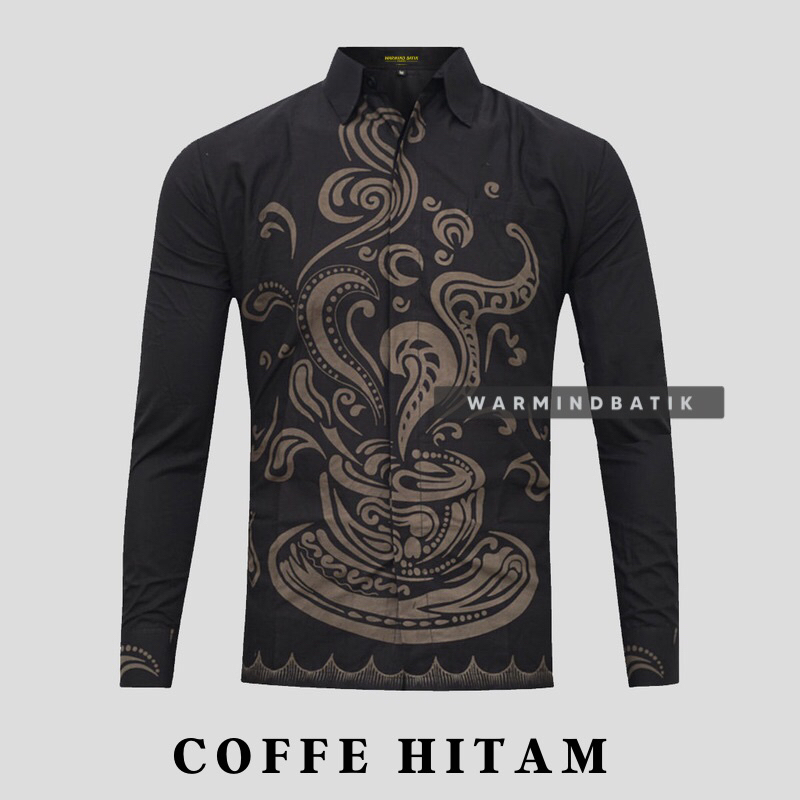 COFFEE HITAM Kemeja Batik Pria Premium Lengan Panjang Baju Batik Cowok Klambi Batik Laki Laki dewasa