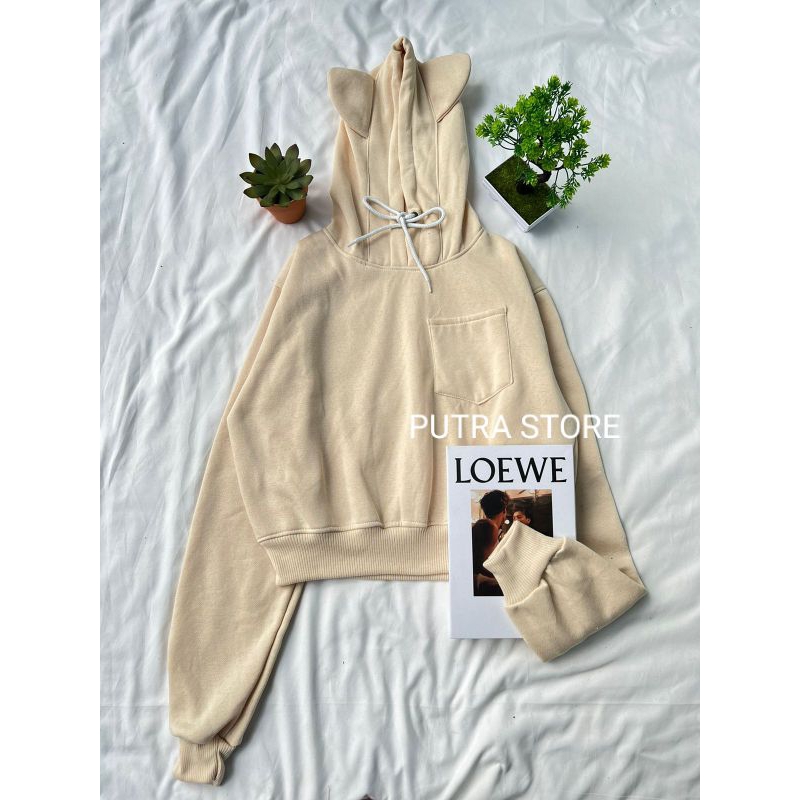 HOODIE CROP MOTIF BAHAN PLACEE TEBAL PREMIUM