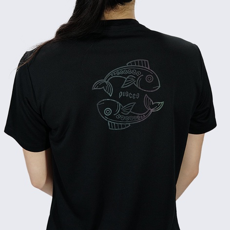 Trijee Baju Olahraga Unisex Lengan Pendek Horoscope Tee Pisces - Black