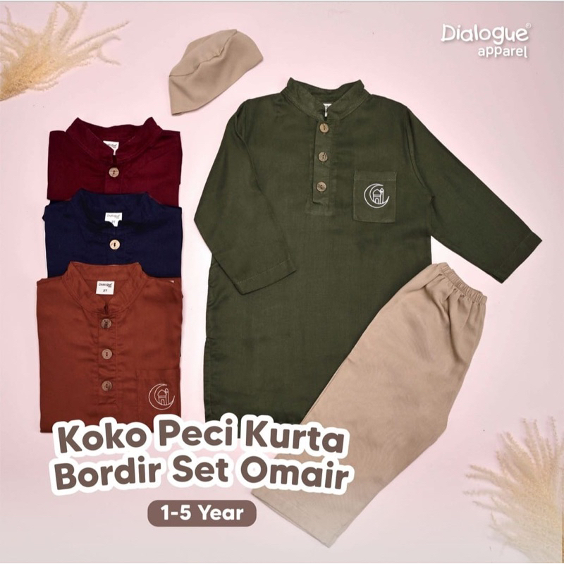 DIALOGUE KOKO PECI CELANA SET KURTA BORDIR SET OMAIR 2 / Baju Muslim Anak Set Peci dan Celana 1- 5 Tahun / setelan koko set anak premium