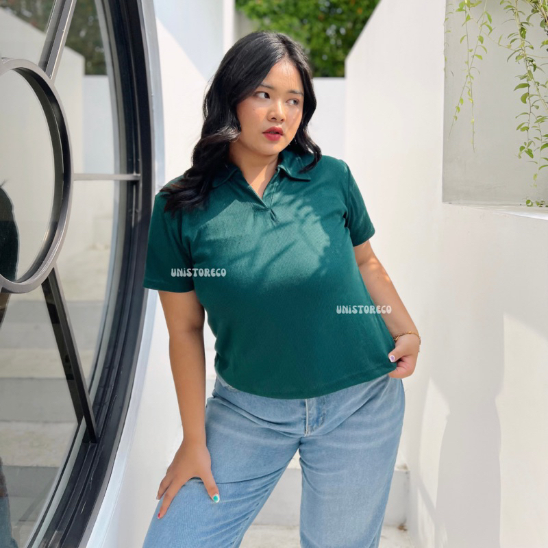 Natasha Polo Top - Polo Shirt Wanita - Polo Knit Wanita - Kaos Knit Wanita Jumbo - Atasan Kerah Wanita Jumbo