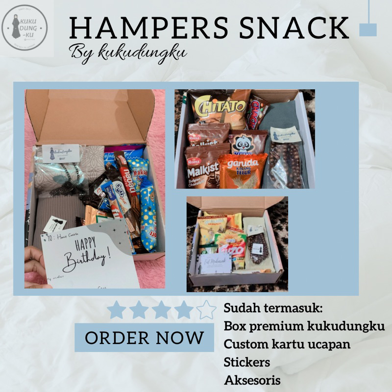 

KUKUDUNGKU HAMPERS HIJAB SNACK TERMURAH / HAMPERS RAMDHAN / HAMPERS LEBARAN /KADO ULANG TAHUN / HADIAH WISUDA / LEBARAN / IDUL FITRI / BIRTHDAY / WEDDING / GRADUATION / KADO PACAR / SOUVENIR UMROH HAJI / PERNIKAHAN / PERPISAHAN / HARI GURU