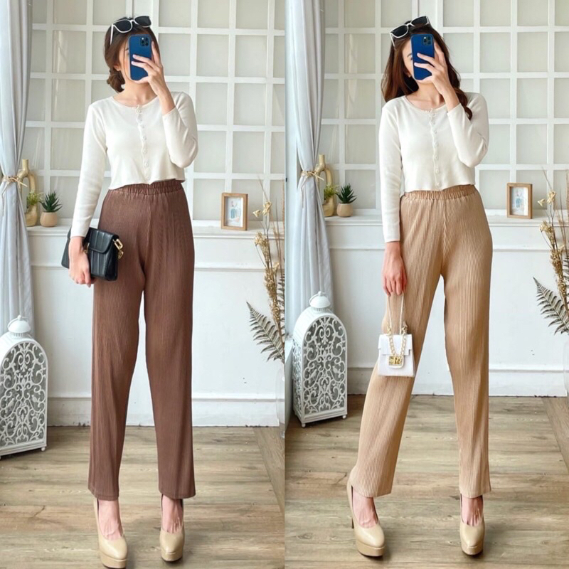 Celana Pensil Plisket Lidi / Pencil Pleated Pants/ Kulot pencil lidi