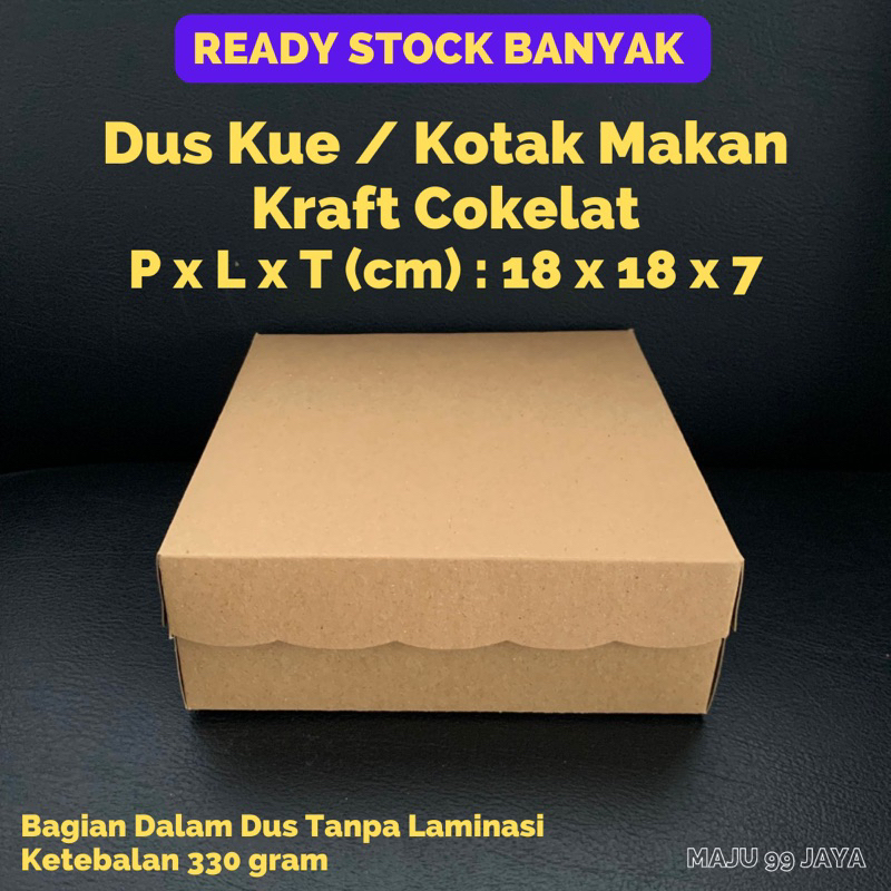 Dus Kue / Kotak Makan Nasi R8 18cm x 18cm x 7cm Kraft Cokelat (Ketebalan 330gram) Finishing Warna Co