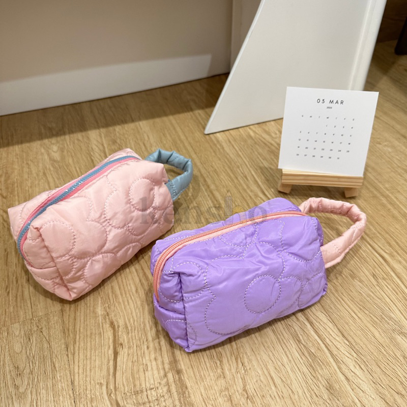 KENSHO Kotak Pensil Sleting Motif Bunga Flower Handle Pastel / Pouch Makeup Aesthetic / Tas Aksesoris Wanita Lucu Import / Zipper / Flowers