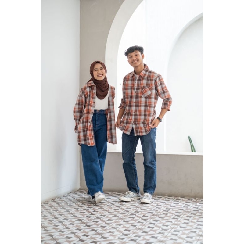 DEWASA KEMEJA COUPLE - Promo 10.10 Kemeja Flanel Impor  kotak kotak Murah Cewe Cowo Busui unisex