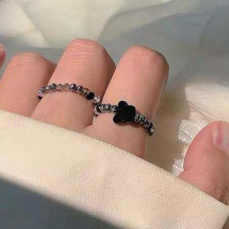 Cincin Premium Crystal Bulat Mix Kupu-kupu Hitam Korea Korean Style Lucu