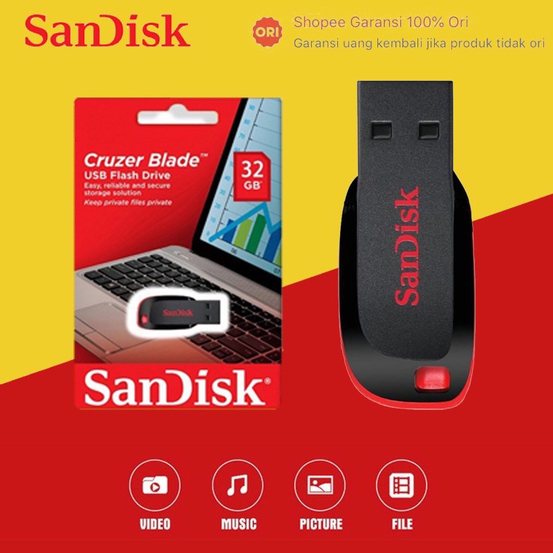 FLASHDISK SANDISK CRUZER BLADE DAN SANDISK. 16 GB, 32 GB, 64 GB SANDISK