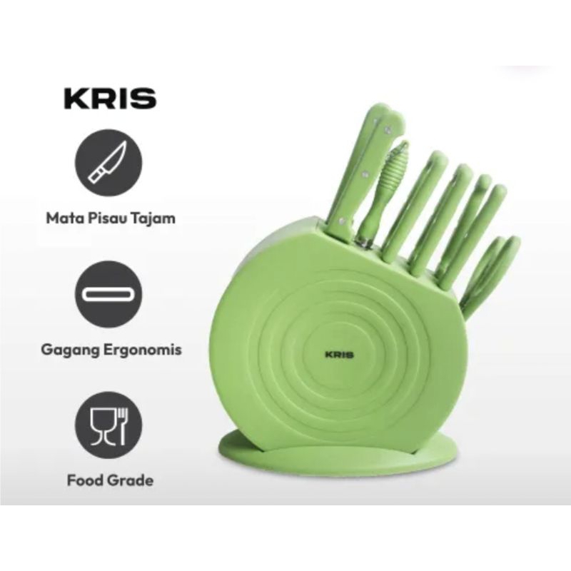 KRIS Set 11pcs Pisau Dapur/Knife Block - Green