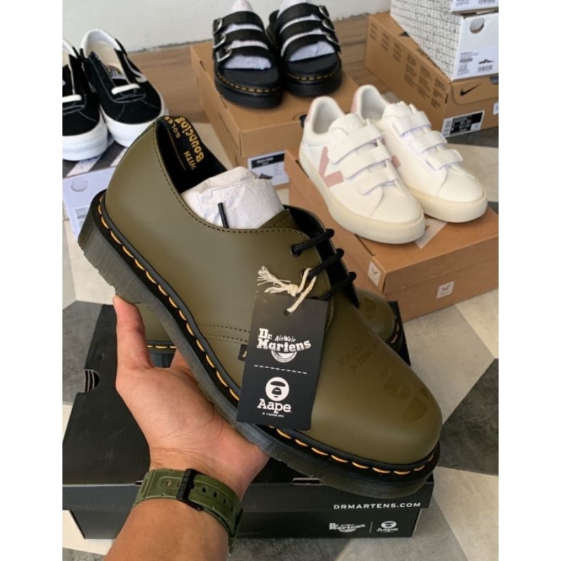 SEPATU DOCMART DR MARTENS x AAPE 1461 BLACK / GREEN SIZE 39 - 43 NEW ORIGINAL
