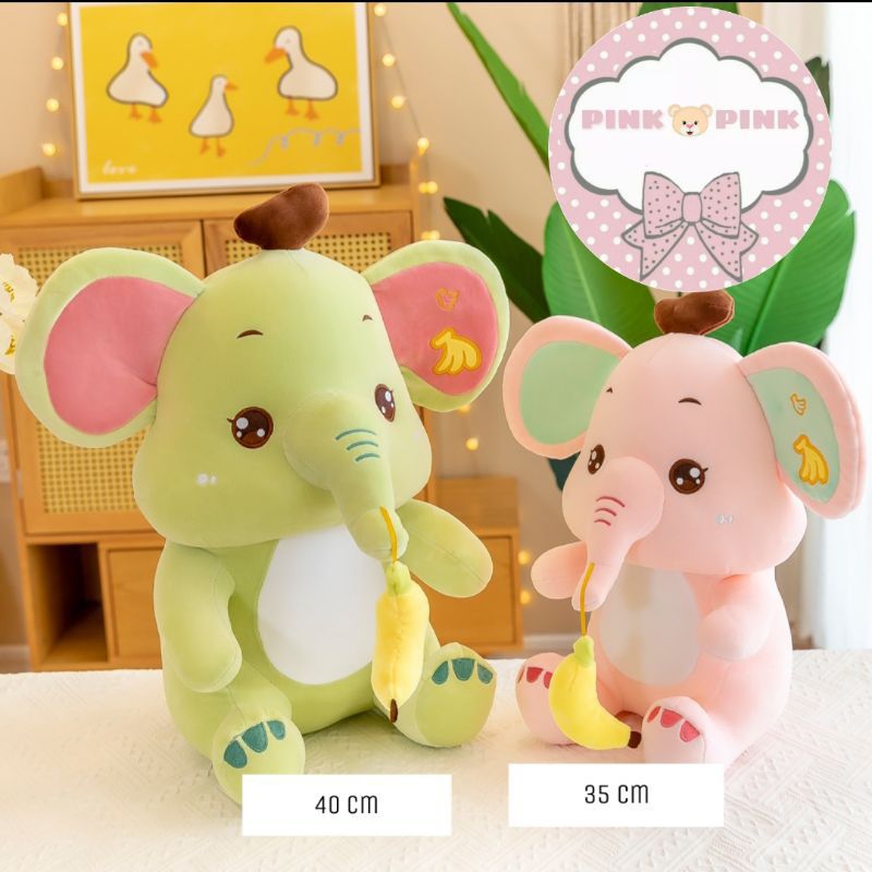 Boneka Gajah Lucu Headset Pisang Halus dan Lembut