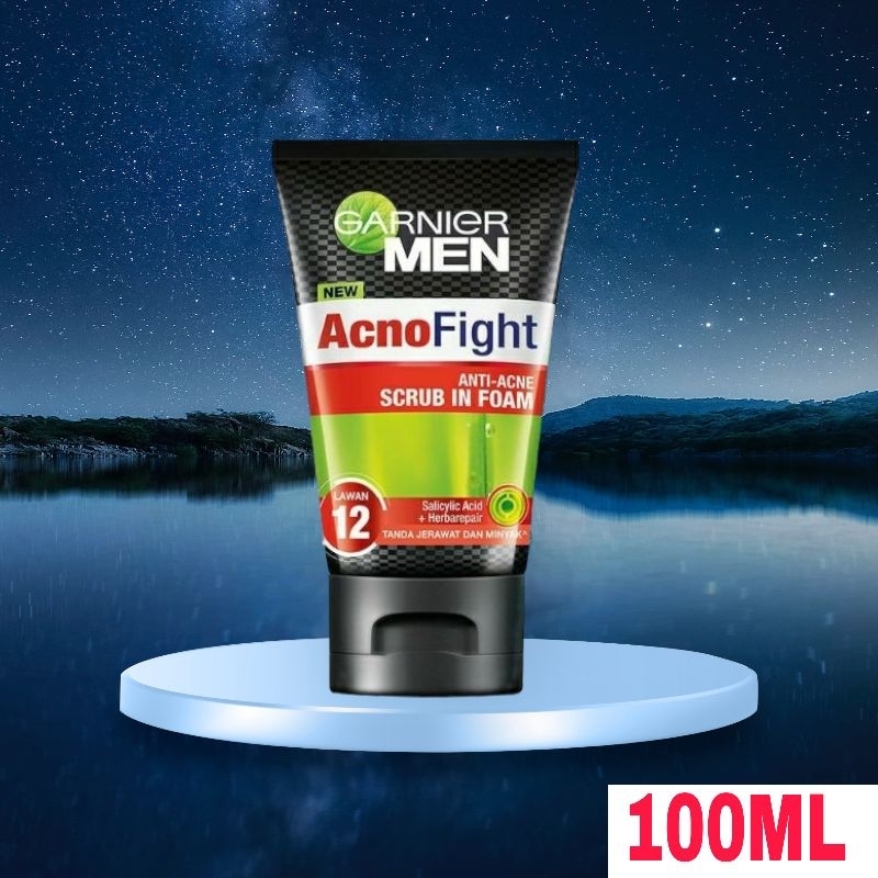 Garnier Men Acno Fight 100ml Anti Acne Scrub Foam Sabun Pembersih Wajah Jerawat 100 ml