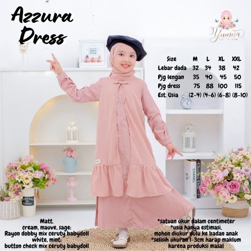 azzura dress gamis anak lebaran premium kids rayon doby button katun outer inner pasmina sage green 