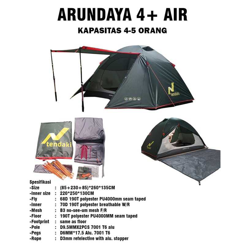 TENDAKI •Paket 1Dus Isi 4Tenda •Tendaki Java 4 pro •NSM 4 •BORNEO 4 •Java 4 Light •Arundaya 4+ Air •Moluccas 4 Pro •T210 Ripstop 3000mm Double Layer