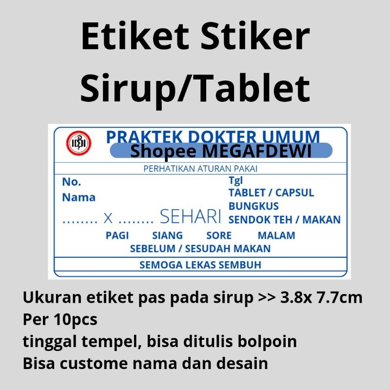 

STIKER OBAT SIRUP TABLET HVS DAN STIKER TINGGAL TEMPEL BISA DITULIS BOLPOINT