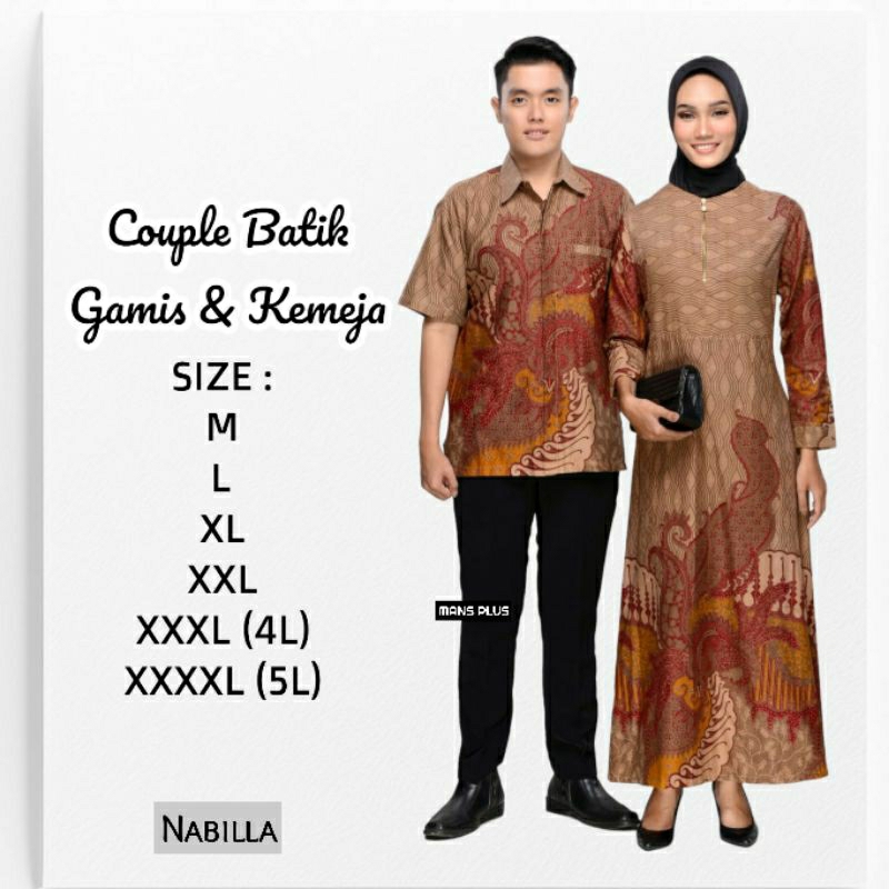 Couple Batik Gamis Modern Jumbo 4L-5L Sarimbit Pasangan Longdress Big Size XXXL Seragam Keluarga AMT