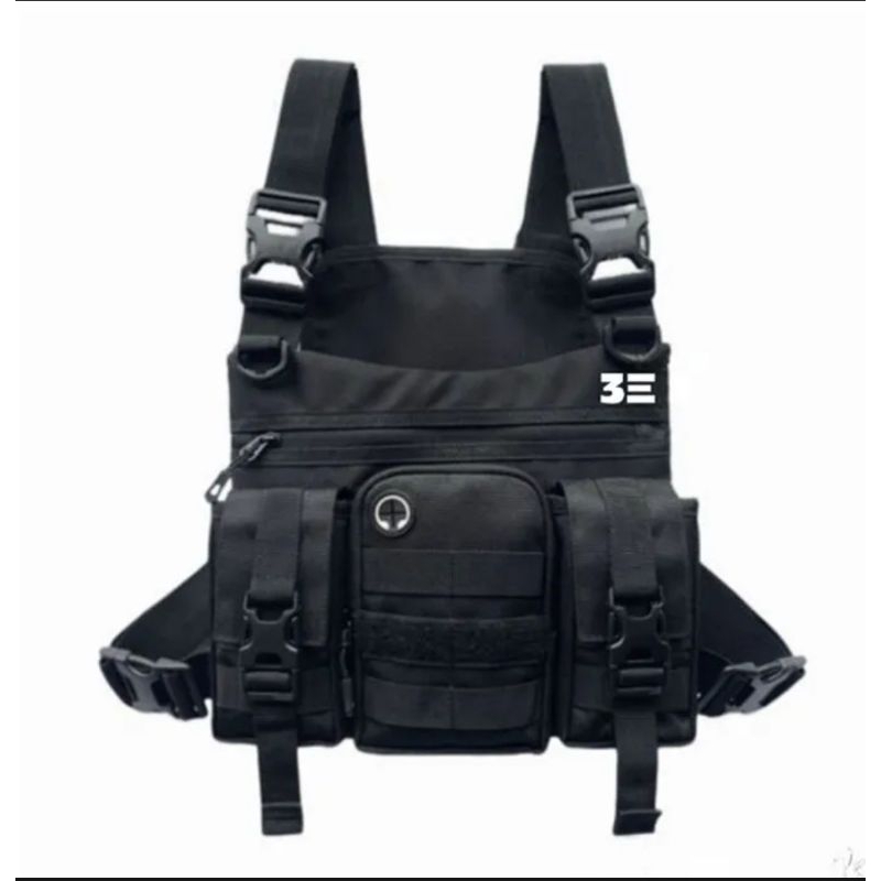 Tas dada pria tactical threelines three pocket Chest bag Rig bag Outdoor