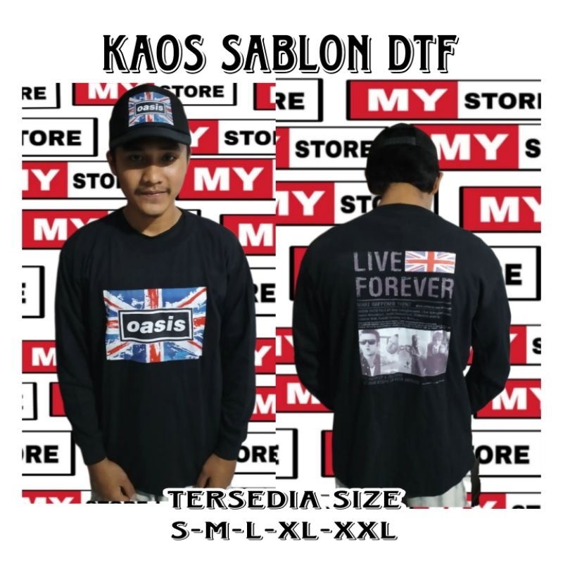 Baju kaos lengan panjang band oasis Live forever