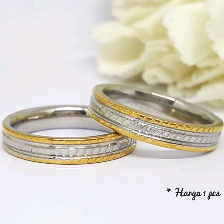 Cincin Titanium Silver Mix Gold Motif List Ukir Simple | Cincin Couple