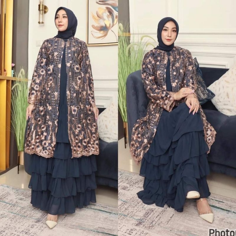 ( COD) LEDY QUEEN DRESS TILE BORDIR EKSLUSIF BY ORI PELANGI JAYA // GAMIS PESTA BROKAT // GAMIS KOND