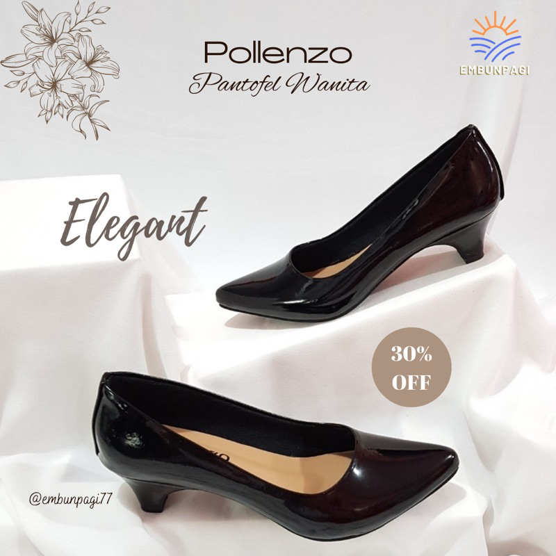 Sepatu Kerja Pantofel Heels Wanita Hitam Elegant Pollenzo
