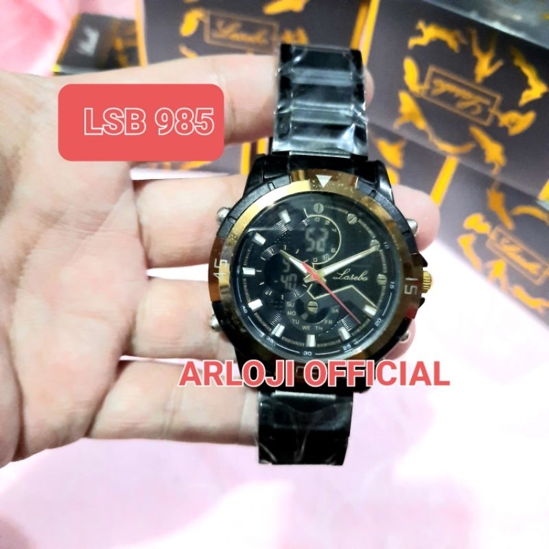 Jam tangan pria Lasebo Rantai LSB-985 Double time Original anti air