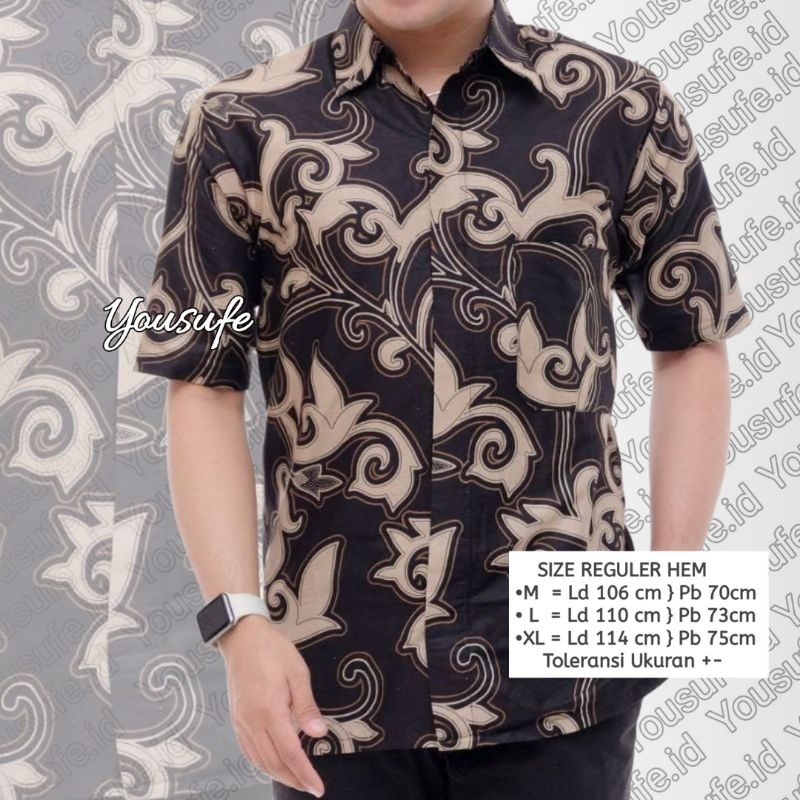 Baju Batik Pria Lengan Pendek Kemeja Seragam Batik Pernikahan Hajatan Sinoman Warna hitam Motif Kangkung Hitam1003
