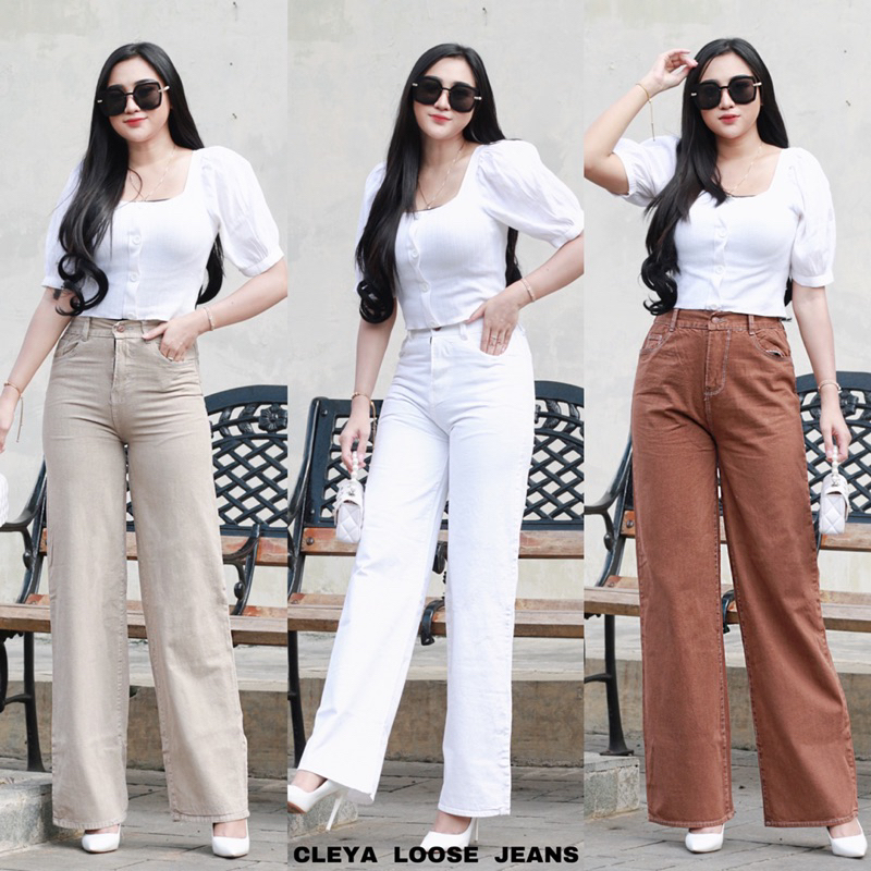 CLEYA LOOSE PANTS JEANS CULLOTE/ kulot highwaist loose jeans korean modist