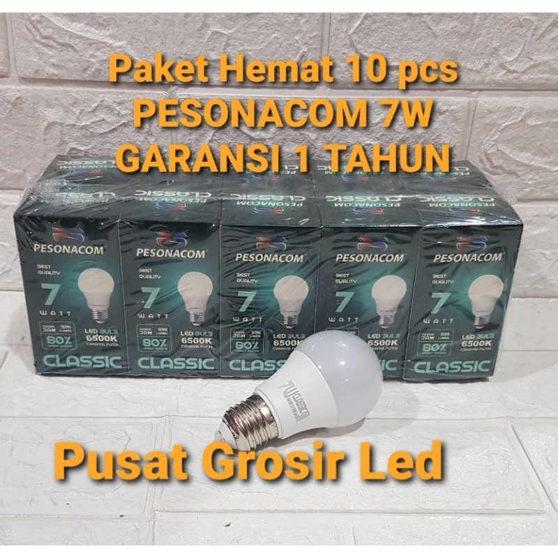 PAKET HEMAT 10 PCS LAMPU LED PESONACOM CLASSIC 7 WATT CAHAYA PUTIH GARANSI 1 TAHUN