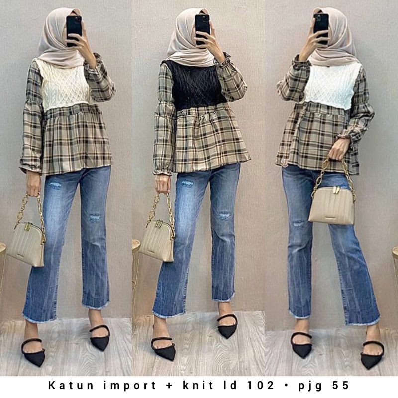 blus katun mix knitt import fashion wanita modern