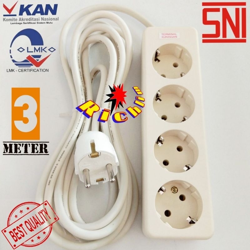 STOP KONTAK UTICON 4 LUBANG+3 METER KABEL ETERNA+STEKER ARDE BROCO/COLOKAN LISTRIK