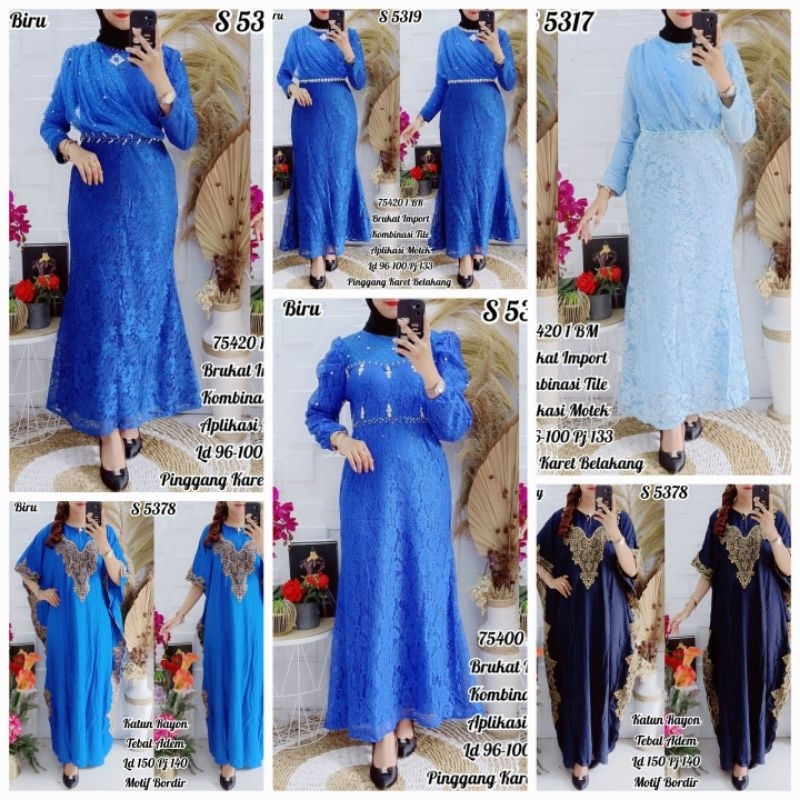 RESTOK!! Dress Brukat Mewah Khusus NAVY/BIRU (Ada 50 motif)