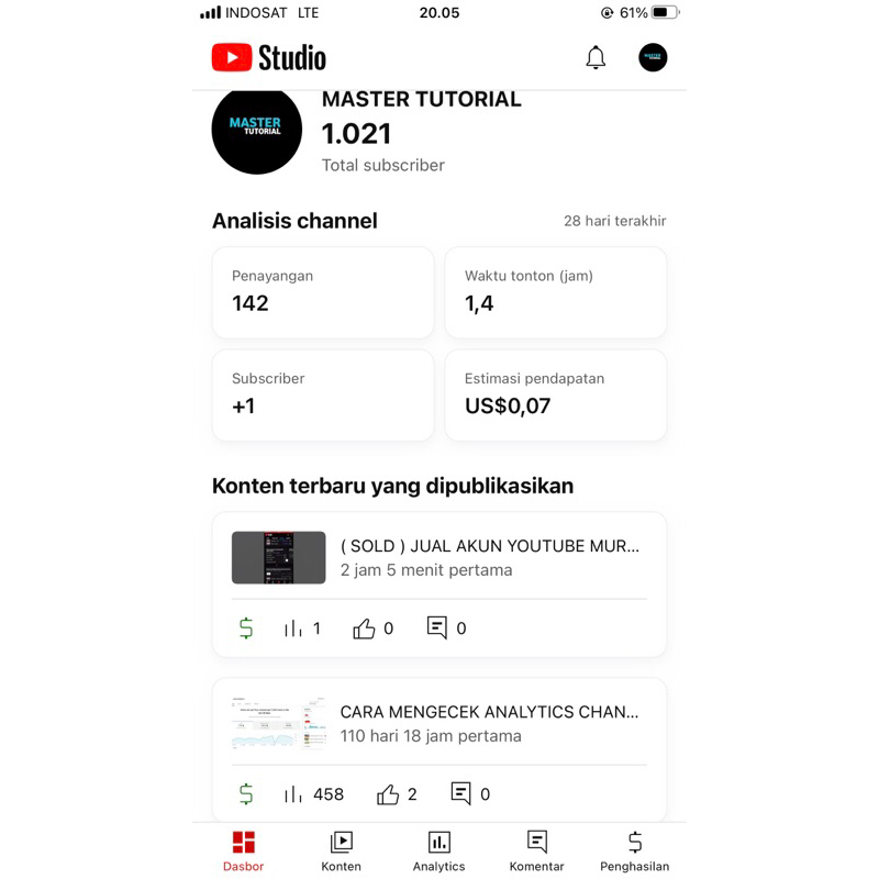 Akun YouTube 1k Subscribers Sudah monet sepaket adsense
