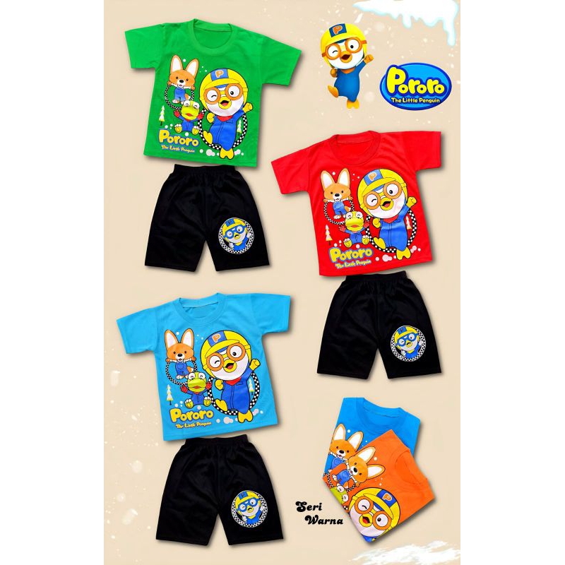 SETELAN ANAK BISA COD UNISEX PORORO PINGUIN LUCU USIA 1-10THN