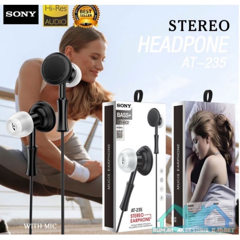 Handsfree SONY AT-235 ( 2 in 1 ) Original Grade A+ super ngebass bisa di pakai bolak balik HF Headset Earphone