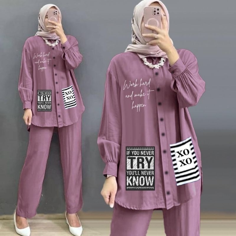 XOXO Set Standar/Oneset xoxo Kringkle Terbaru/Stelan Wanita Kringkle Airflow