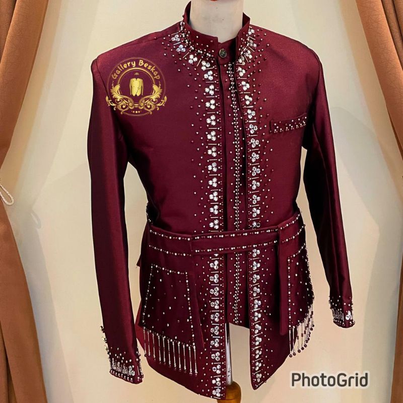 Beskap sunda premium wool glowsy / basofi sunda merah maroon
