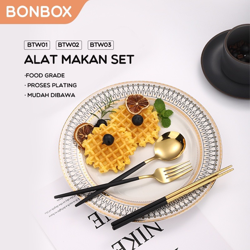 BONBOX BTW02 / 02 / 03 / Set Alat Makan Stainless Steel 3pcs Food Grade Praktis BTW01 BTW02 BTW03