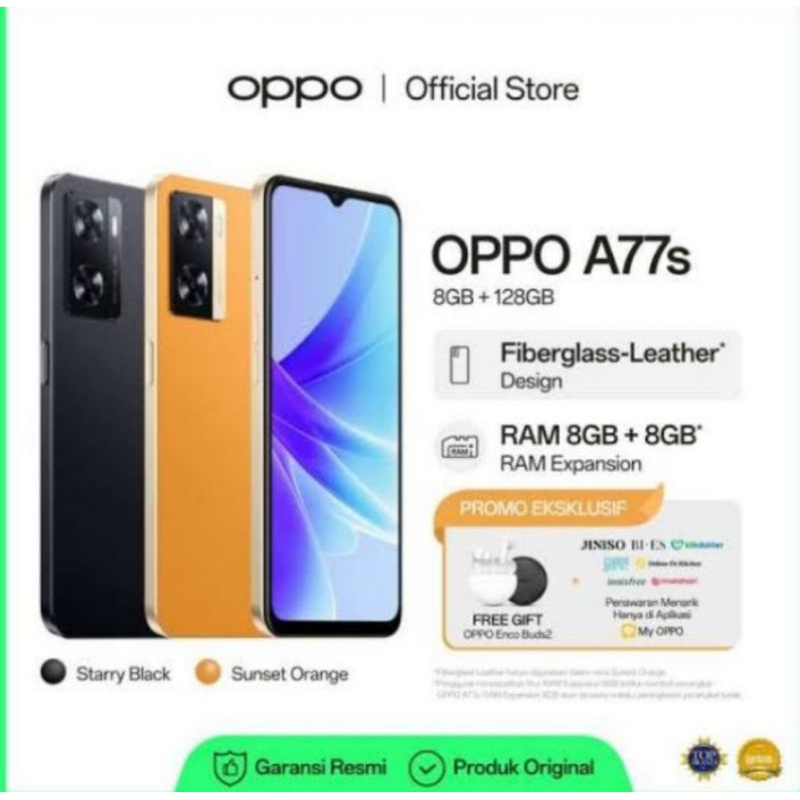 OPPO A77S 8+8/128 DAN A76 RAM 6GB ROM 128GB BARU GARANSI RESMI OPPO INDONESIA