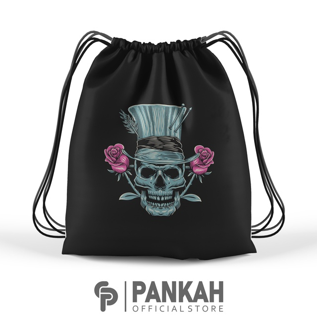 Tas Serut Anti Air Terlengkap / New String Bag Skull Flower